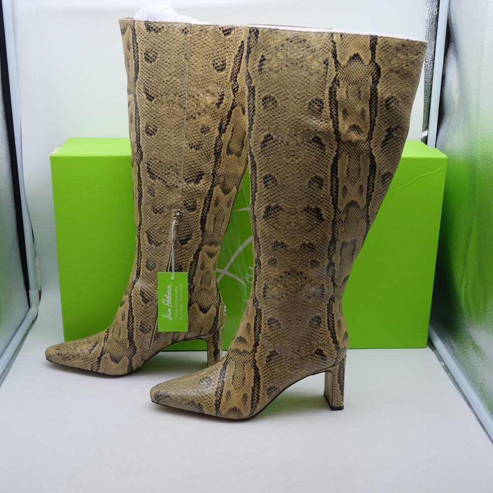 NEW Sam Edelman Women's 6 WIDE CALF Sylvia Tan Python Embossed Leather Boots - Picture 4 of 15